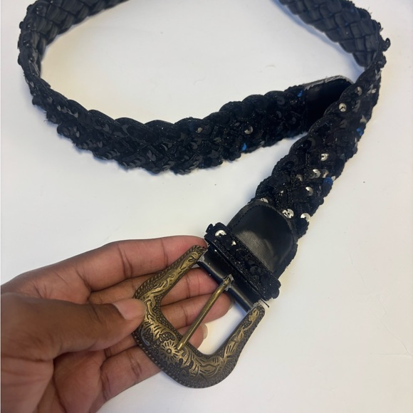 Black Braided Belt with Decorative Buckle - Picture 2 of 4